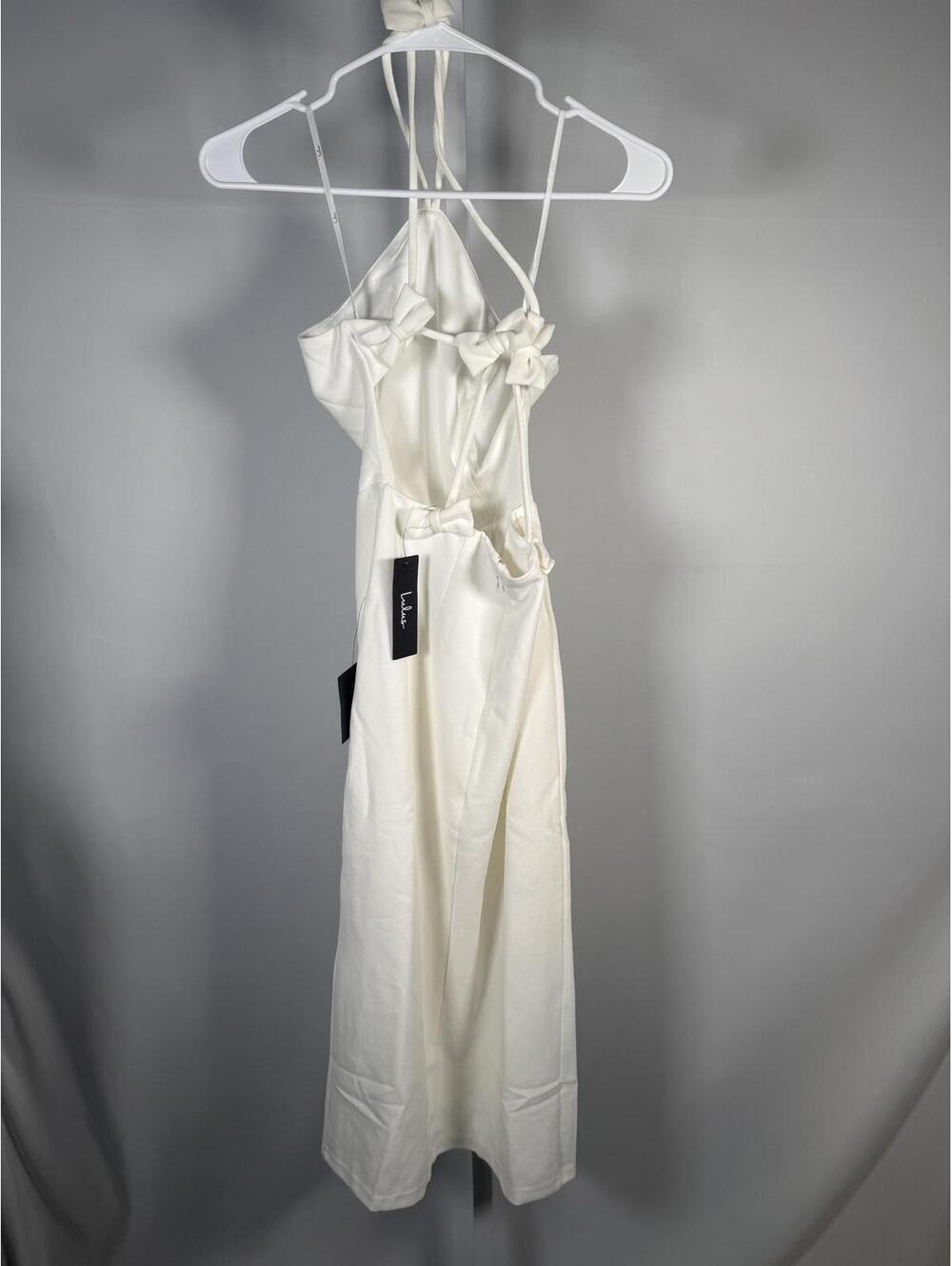 NWT Lulus Glamorous Adornment Ivory Halter Bow Midi Dress XS - Picture 4 of 8